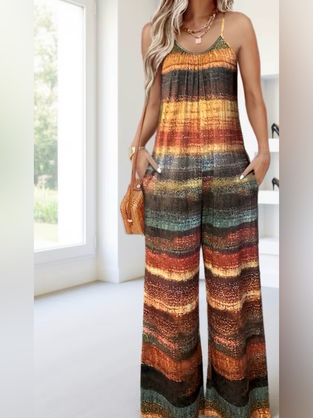 Striped Wide-Leg Jumpsuit in Multi-Color